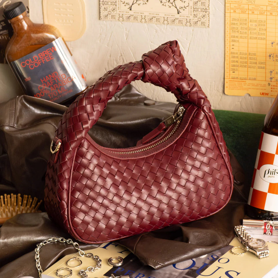 Luciana Woven Bag - Burgundy (Pre-Order)